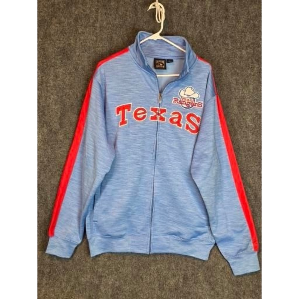 Texas Rangers Cooperstown‎ Collection Light Blue Full Zip Track Jacket Sz L MLB